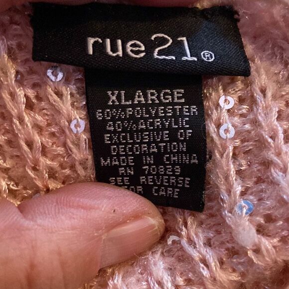 Rue21 Women's Pink Sequined Long Sleeve Scoop Neck Sweater Size Large Sparkly - Picture 3 of 3